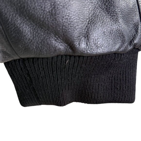 Vintage Shoei Racing 90's XL Black Wool & Leather Bomber Jacket - Picture 10 of 14